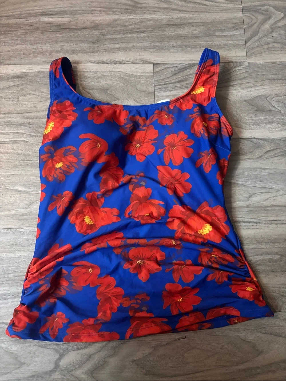 BreezyFit Women’s Blue Floral Tankini Top with Red Bloom Print